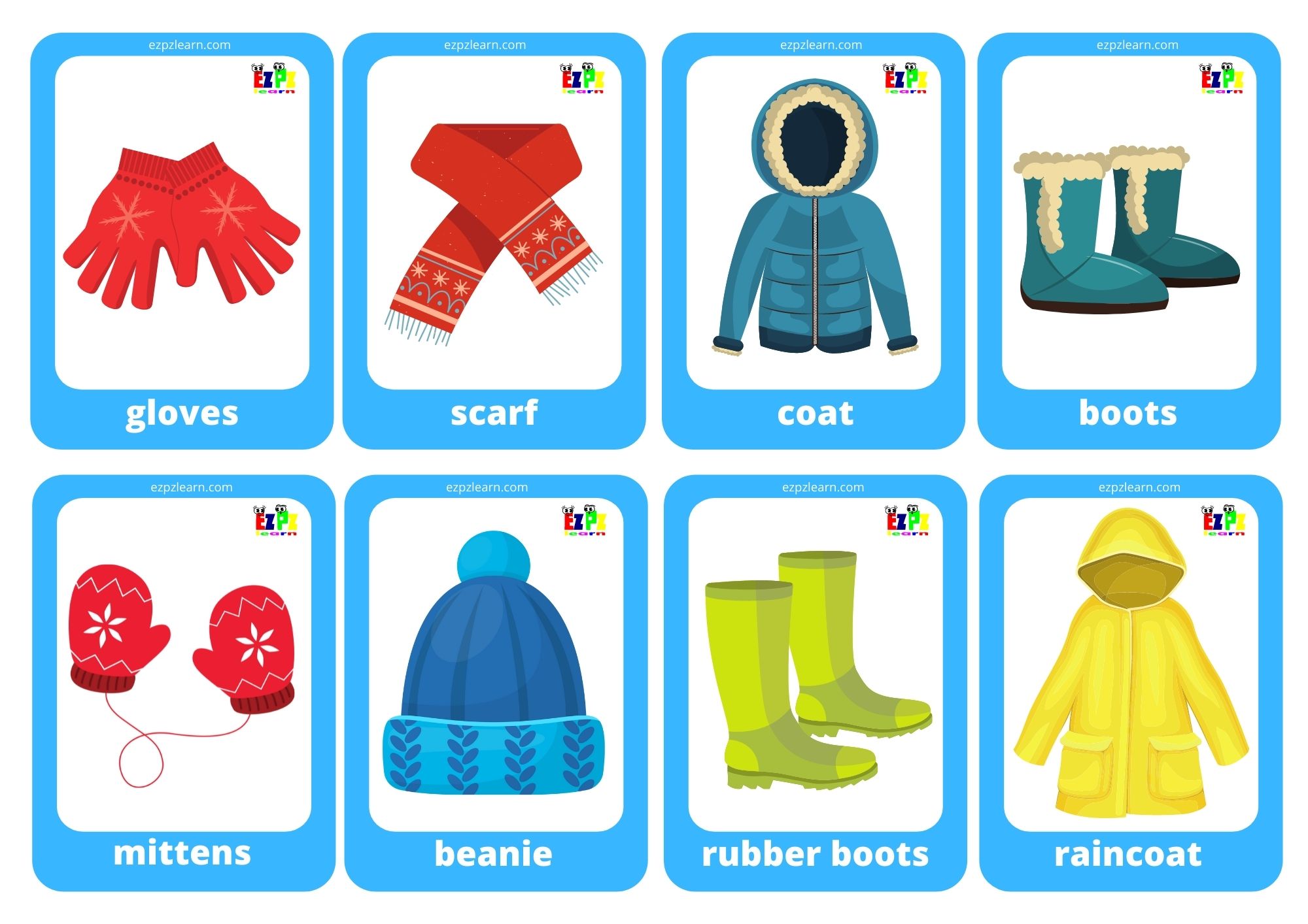 Clothes Winter Game Cards / Mini Flashcards
